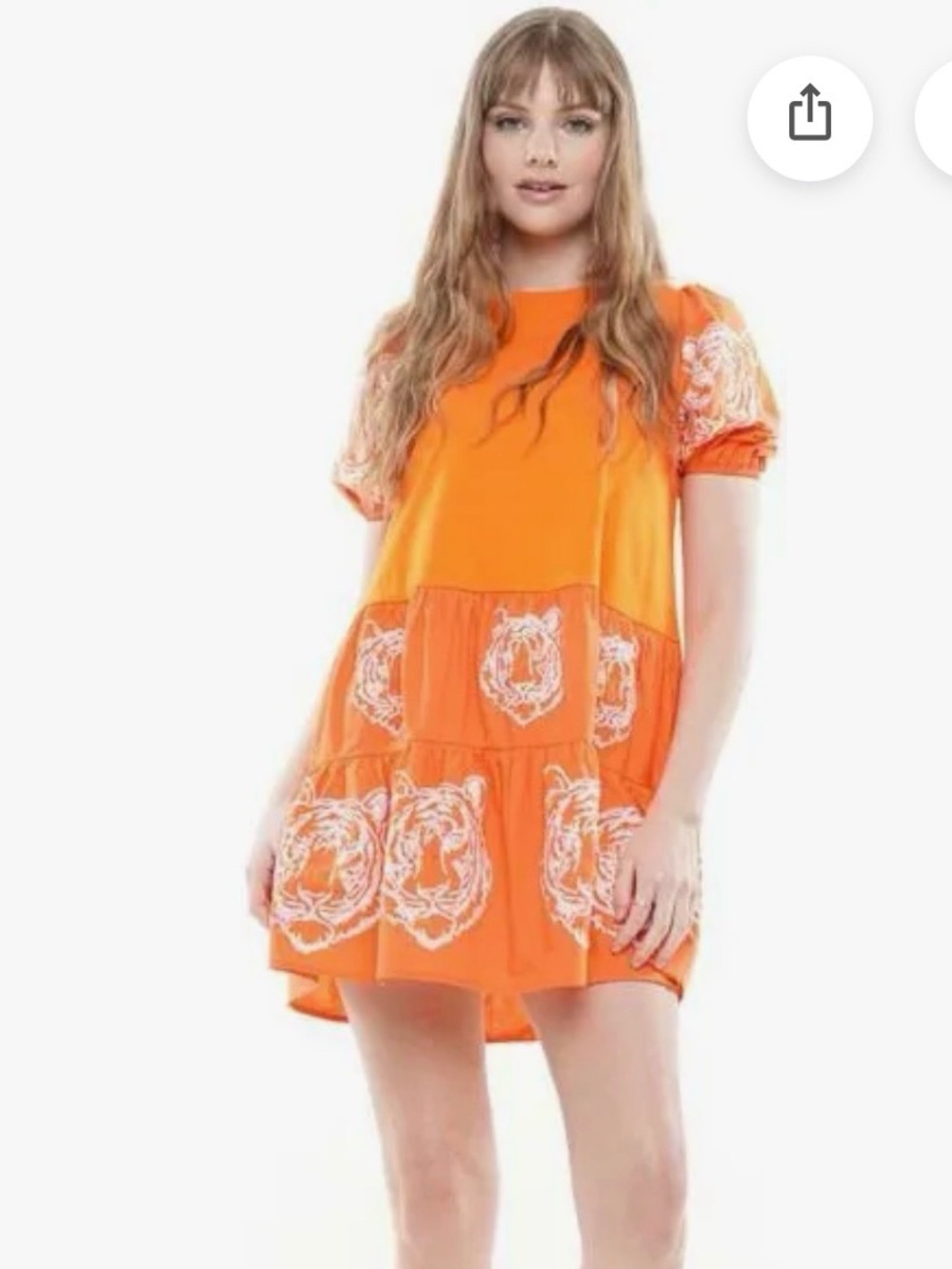 WhyDress Bright Orange Short-Sleeve Tiered Mini Dress with White Sequin Tigers